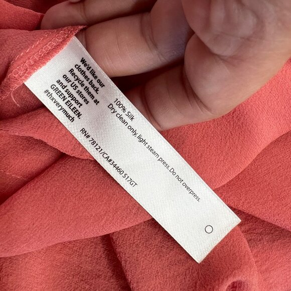 Eileen Fisher Sheer Overlay Top Tunic Length Short Sleeve Rust Peach Size Large - Picture 9 of 10